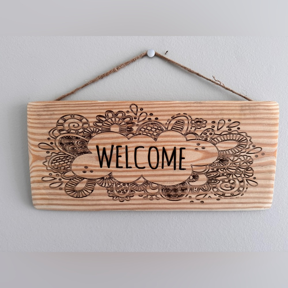 Wooden Welcome Sign with Floral Design